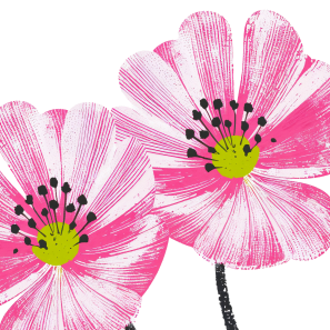 Deux fleurs de pavot roses stylisées sur fond blanc pour décoration extérieure